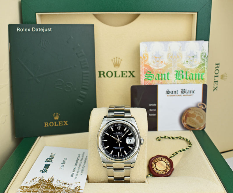 ROLEX 36mm Stainless Steel DateJust Black Index Dial Oyster Band