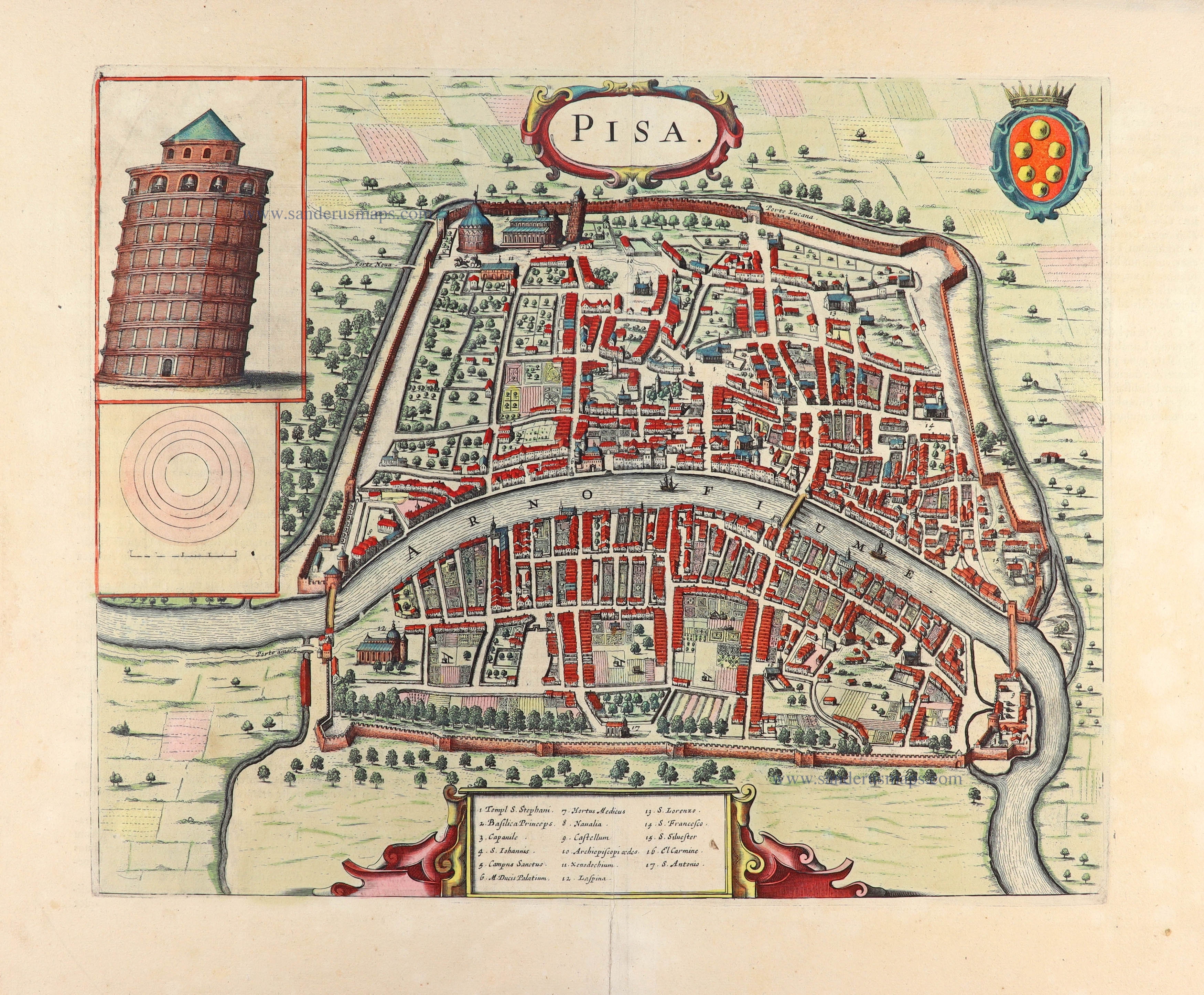 Italy - Pisa by J. Janssonius. | Sanderus Antique Maps - Antique