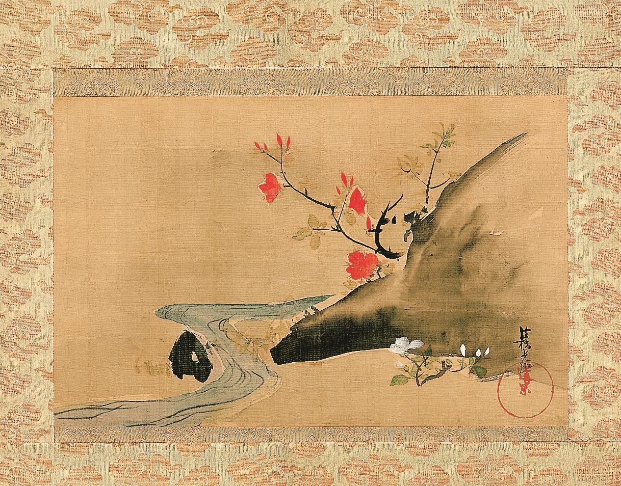 尾形光琳 重文躑躅図（複製） 重文 絹本工芸画 躑躅之図 軸装 - 国内