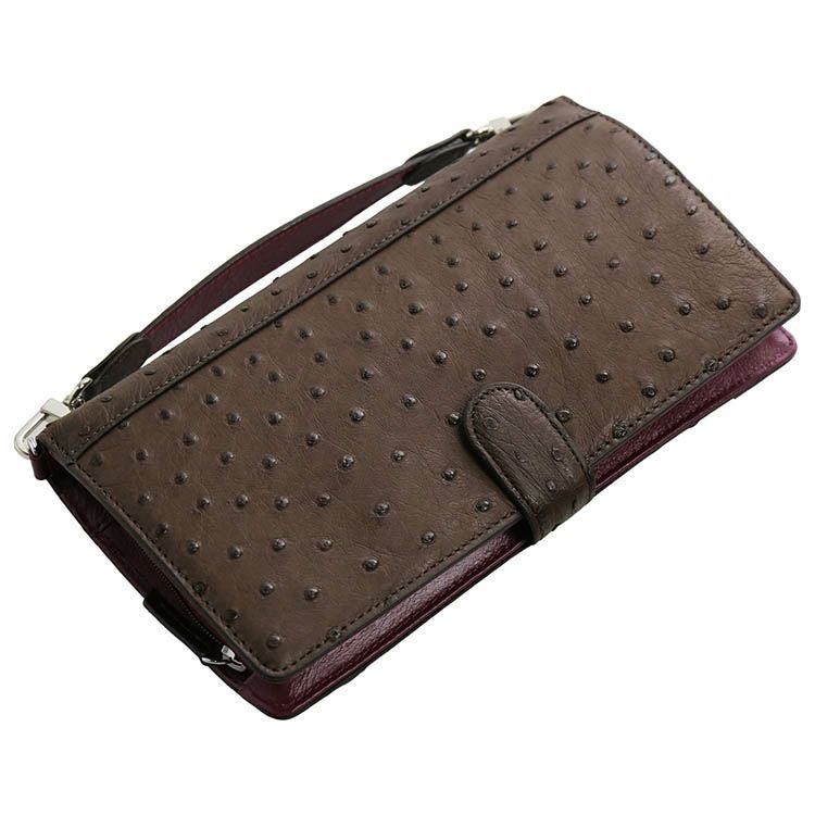 お財布ショルダー オーストリッチ フルポイント バイカラー 本革