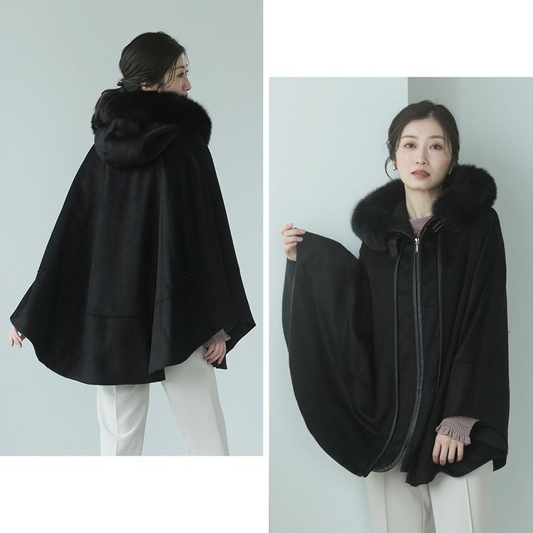 ケープ カシミヤ 100% ポンチョ フード付き ギフト プレゼント 6F