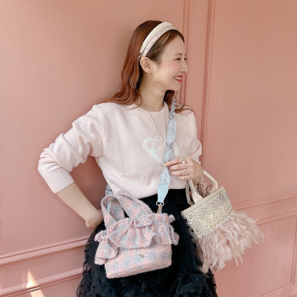 フリルバッグ Tweedy Bebe【ピーチ×シルバー】2サイズ – Saha by elliee