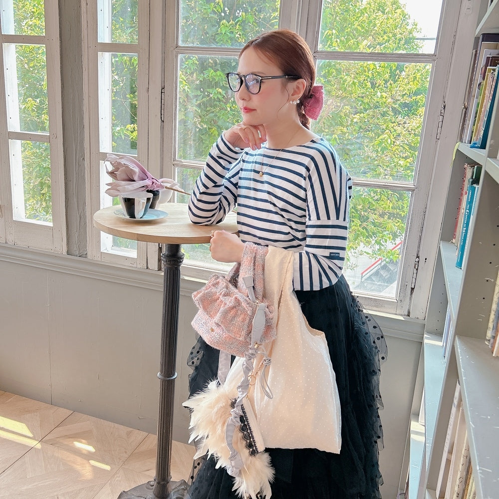 フリルバッグ Tweedy Bebe【ピーチ×シルバー】2サイズ – Saha by elliee