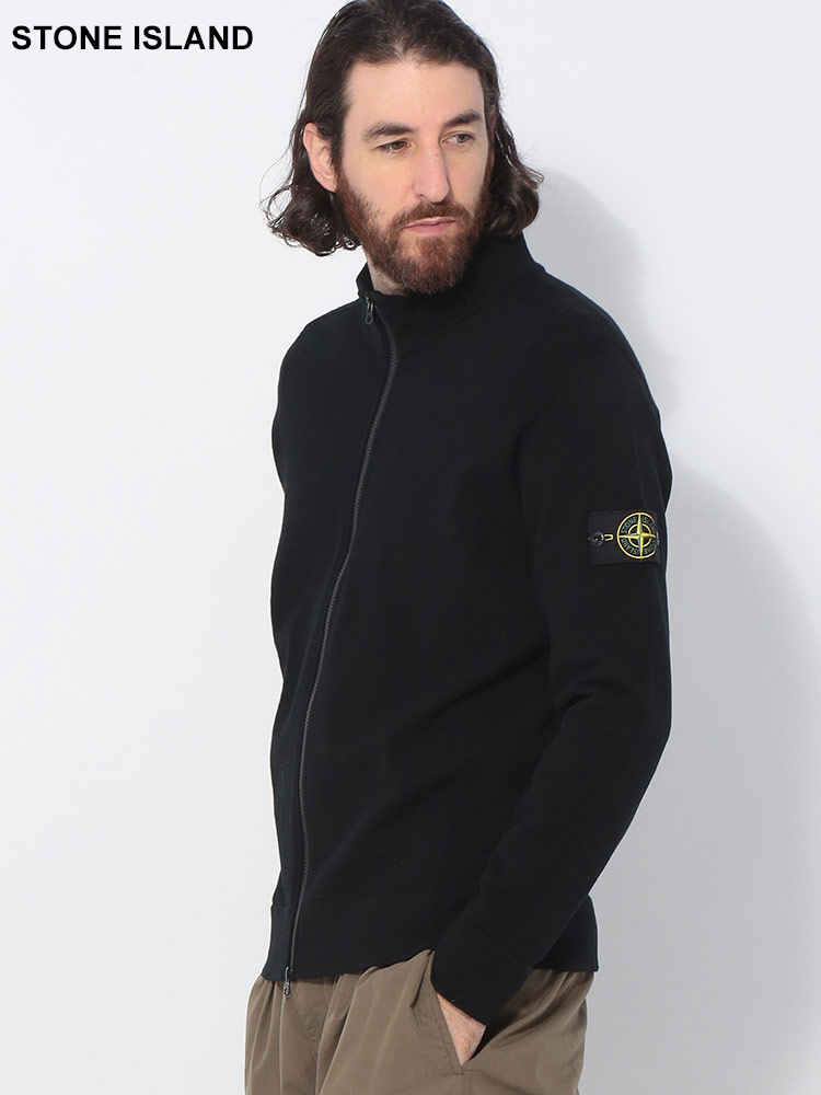 STONE ISLAND (ストーンアイランド) 袖ロゴ フルジップ ニット