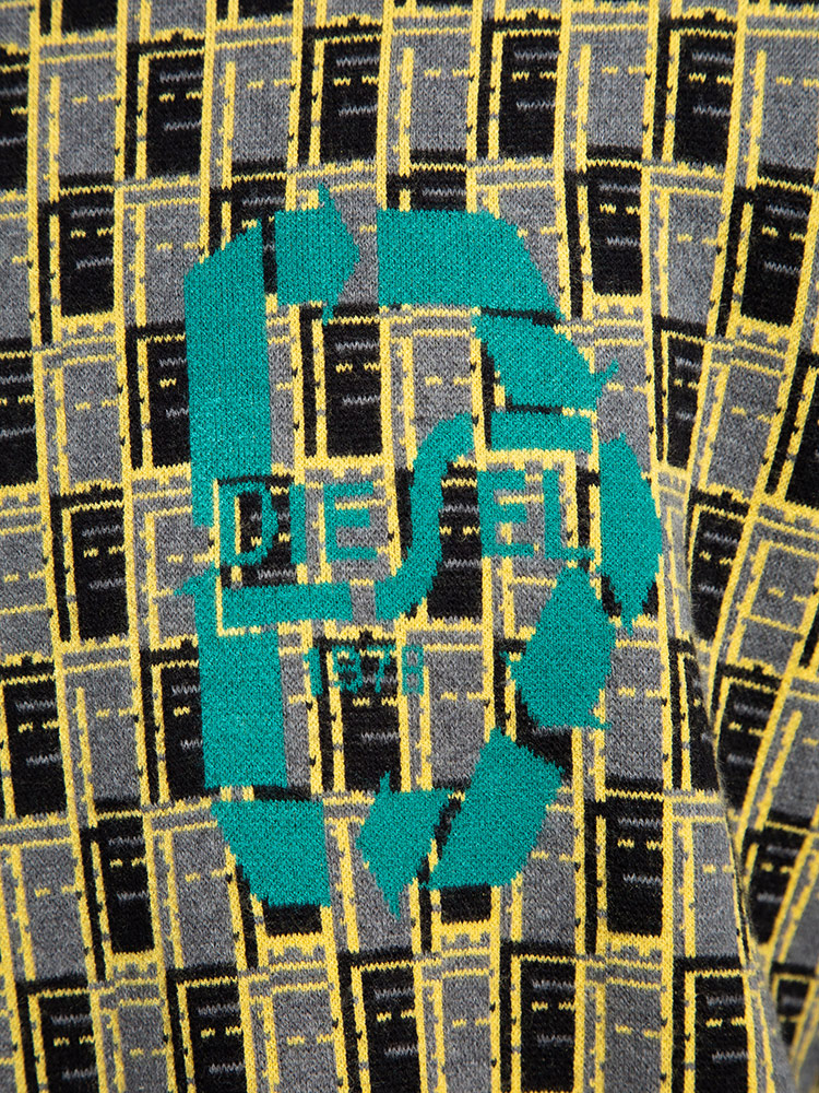 DIESEL ディーゼル メンズ ニット 総柄 プリント ライン クルーネック