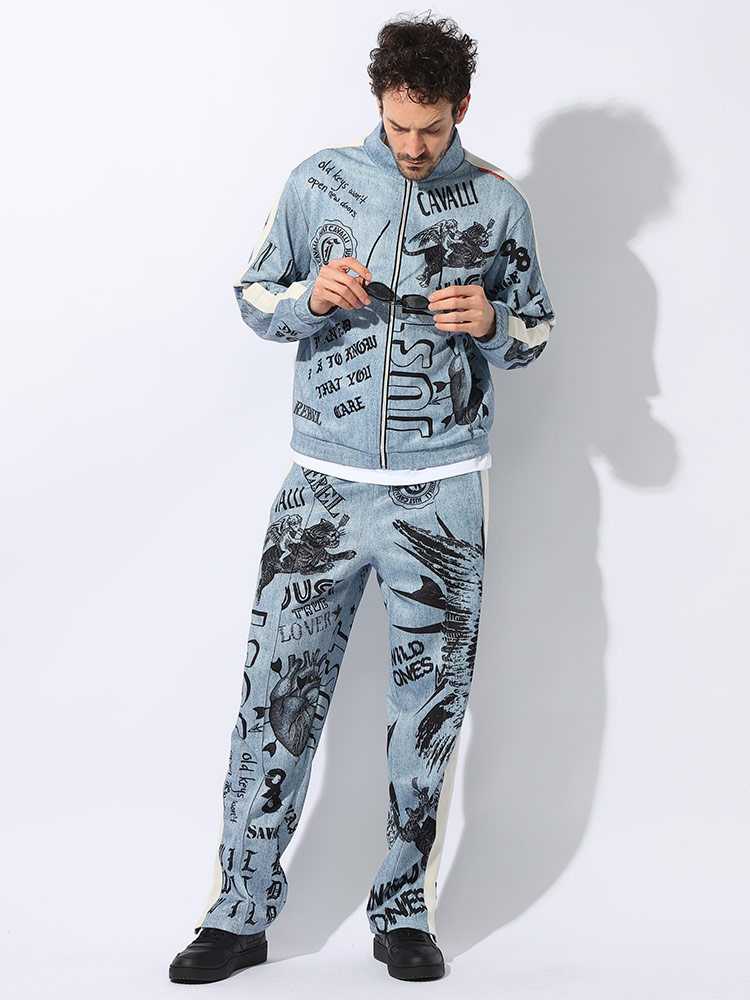 Just cavalli (ジャスト カヴァリ) 総柄 ラインテープ フルジップ