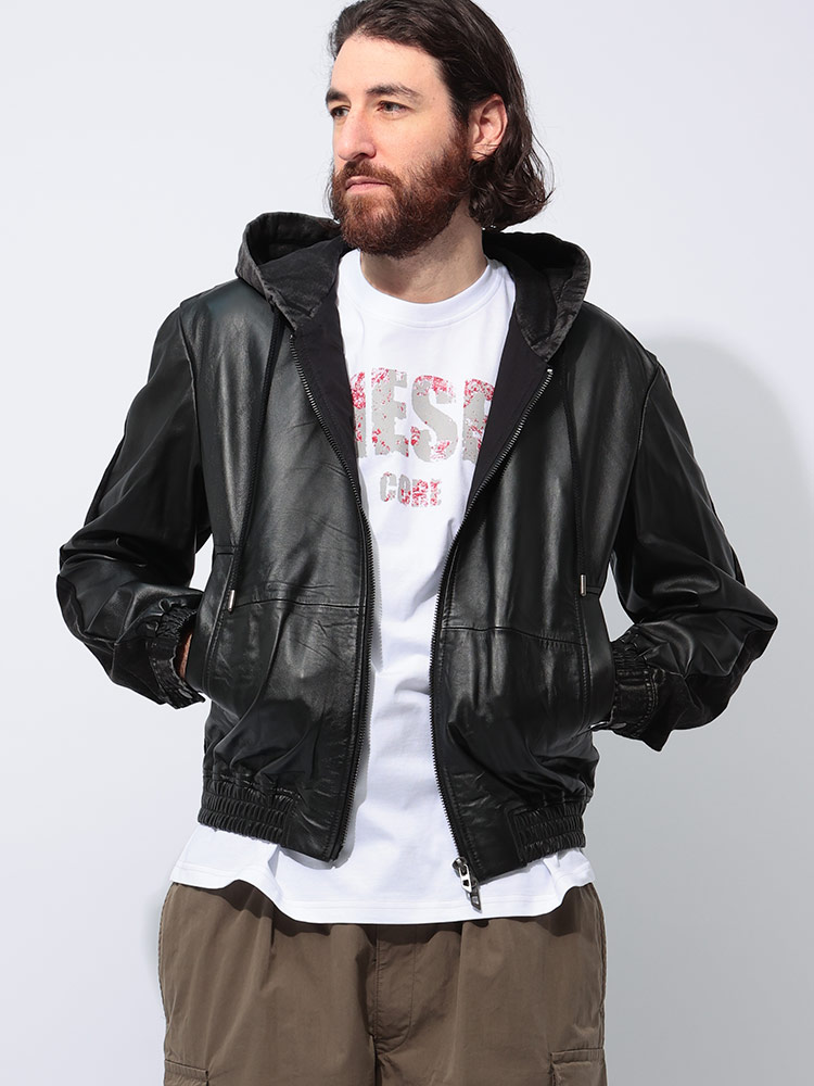 DIESEL (ディーゼル) デニム レザーコンビネーション ジップ ブルゾン