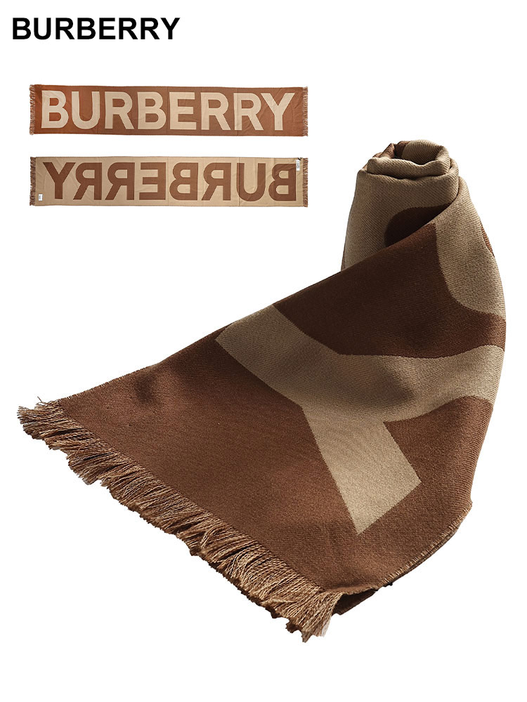 BURBERRY (バーバリー) ウール100％ BIGロゴ マフラー BBLTXT