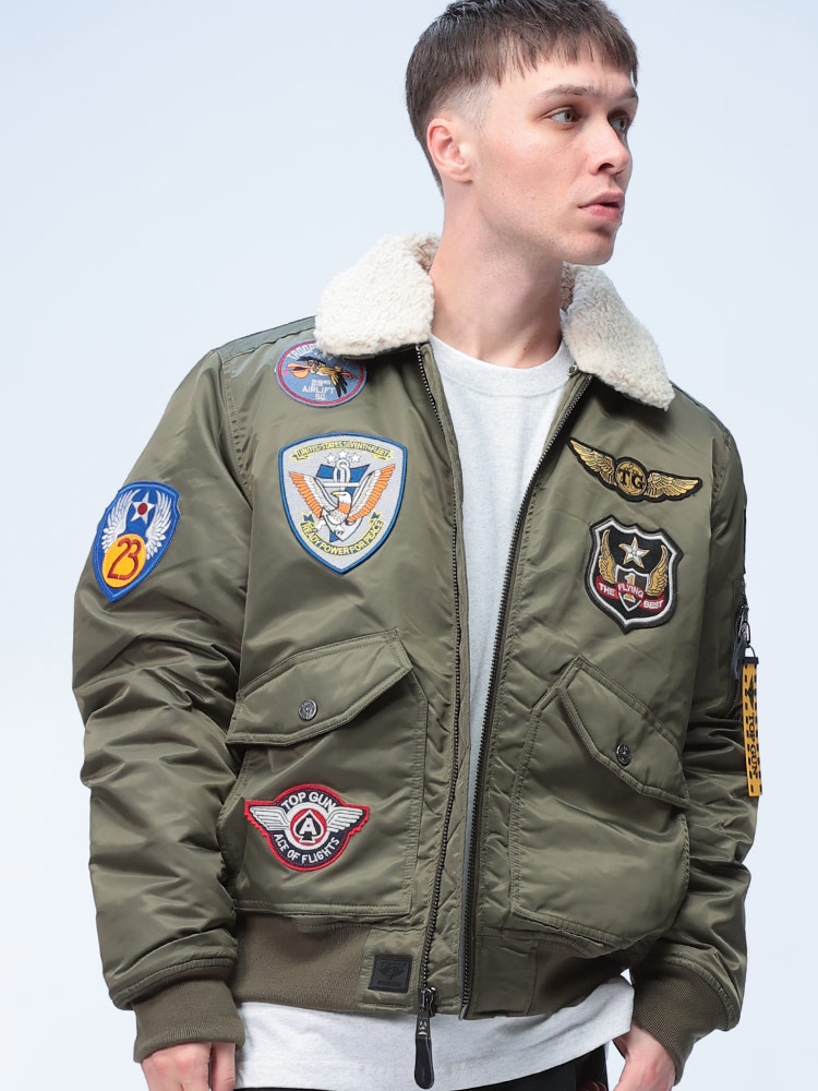 TOPGUN (トップガン) ナイロン 襟ボア フルジップ ボンバージャケット