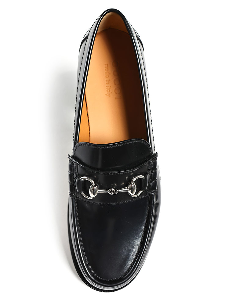 GUCCI (グッチ) ブラックレザー ラウンドトゥ ビットローファー