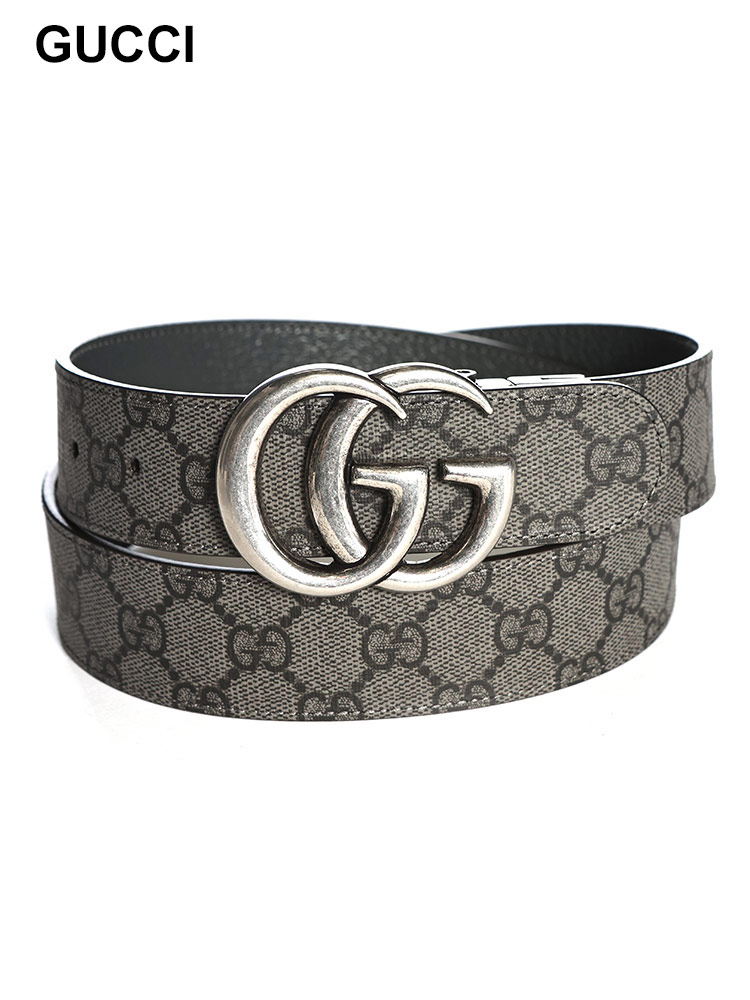 GUCCI (グッチ) 総柄×無地 ダブルGバックル リバーシブル ベルト
