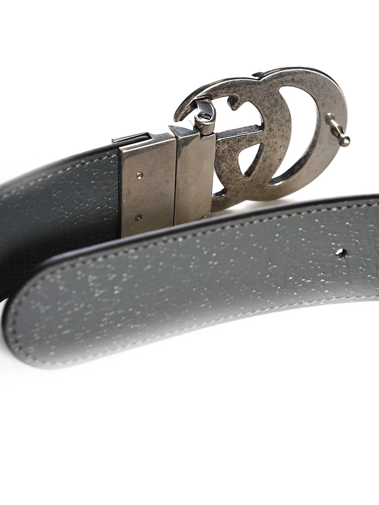 GUCCI (グッチ) 総柄×無地 ダブルGバックル リバーシブル ベルト