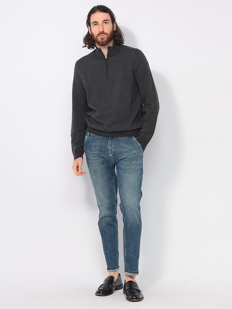 HUGO BOSS (ヒューゴボス) ウール混 モックネック ハーフジップ ニット
