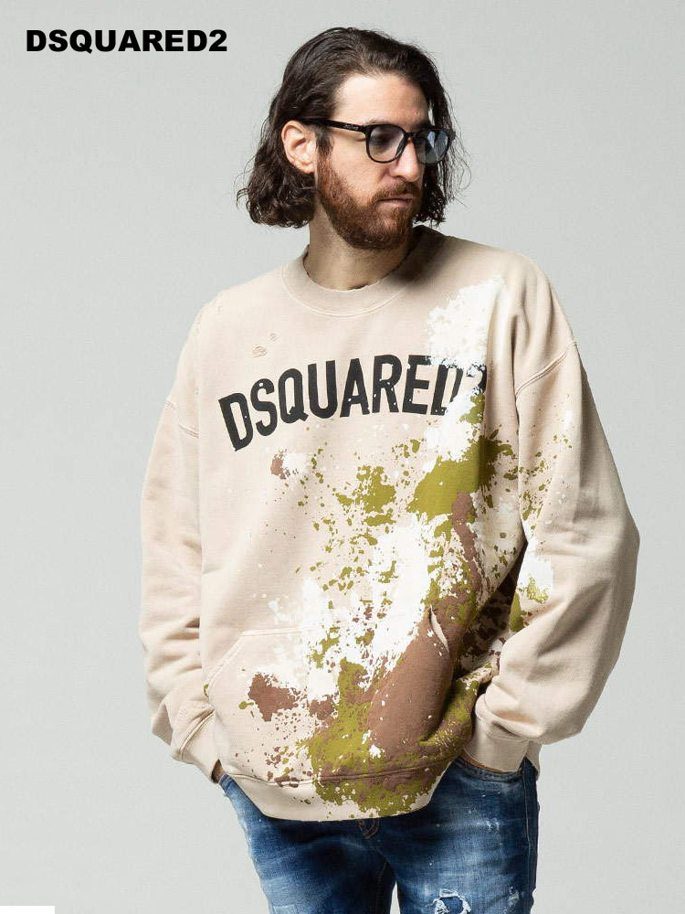 DSQUARED2 ディースクエアード ダメージ加工 スプラッシュ クルー