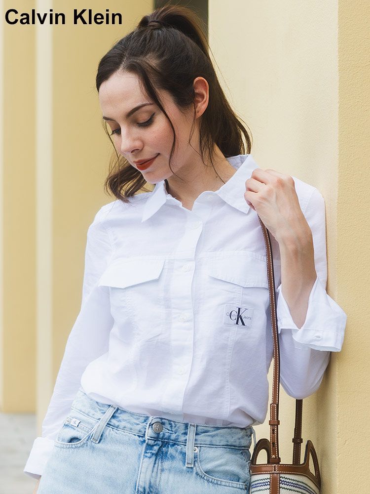 Calvin Klein (カルバンクライン) リネンコットン フロント2つボタン