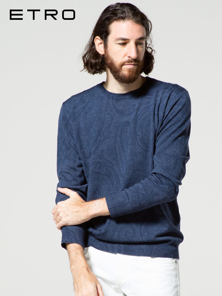 ETRO (エトロ) ウール100％ ペイズリー クルーネック ニット