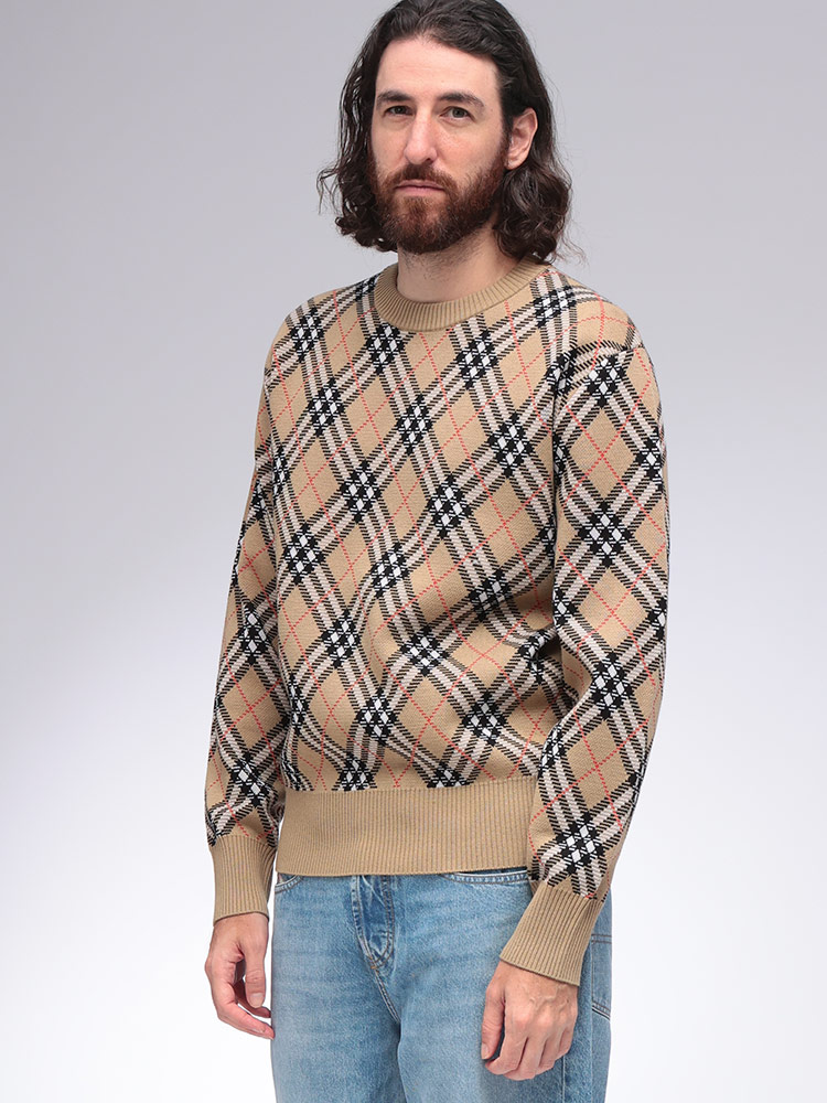 BURBERRY (バーバリー) チェック ウールブレンド クルーネック