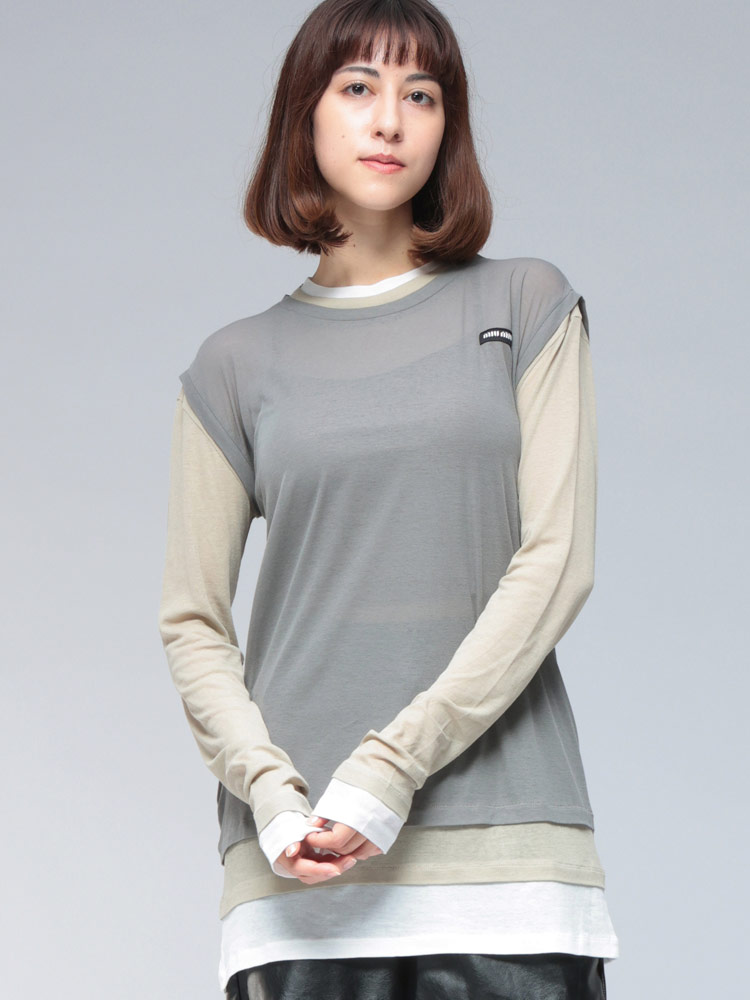 MIU MIU (ミュウミュウ) 3レイヤード コットンガーゼ クルーネック