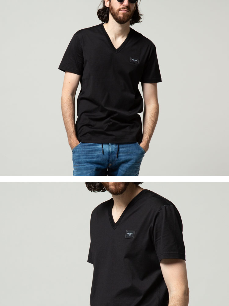DOLCE&GABBANA (ドルチェ&ガッバーナ) ロゴプレート Vネック 半袖 T
