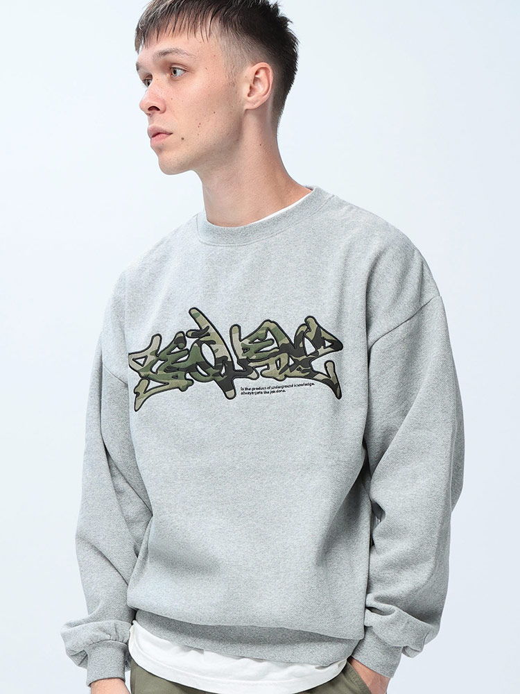 SEQUENZ (シークエンズ) 裏起毛 迷彩ロゴ スウェット トレーナー