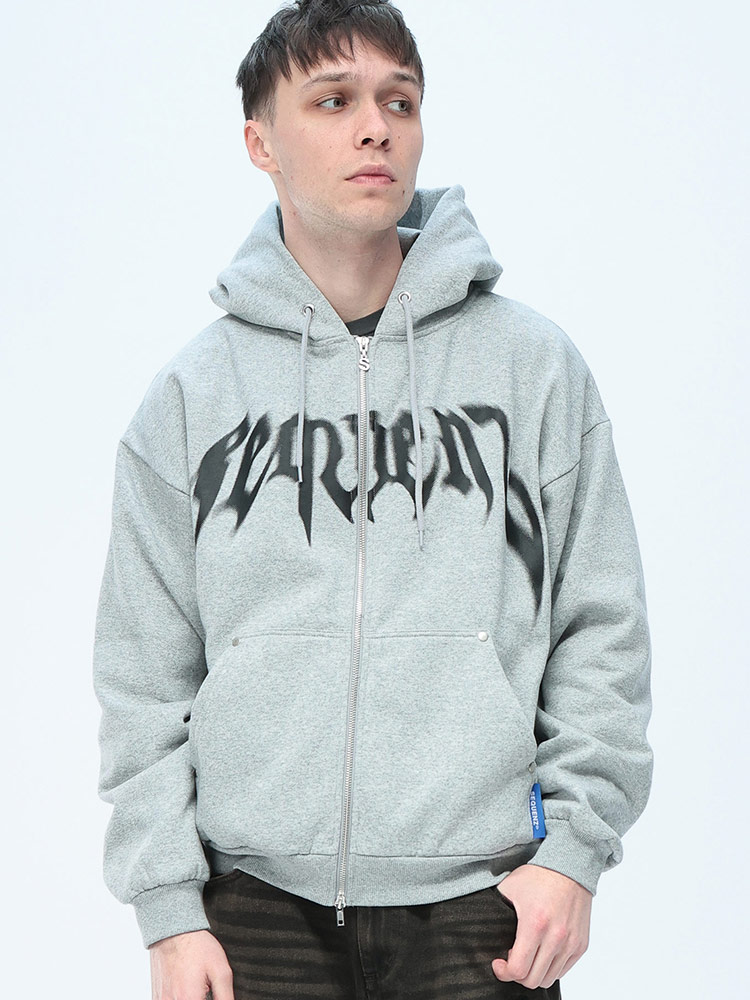 SEQUENZ (シークエンズ) ロゴプリント フルジップ 裏起毛 スウェット