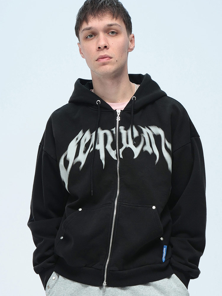 SEQUENZ (シークエンズ) ロゴプリント フルジップ 裏起毛 スウェット