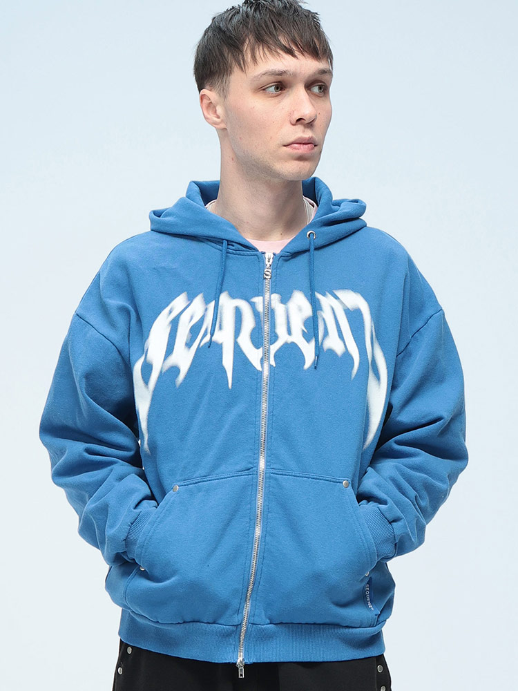 SEQUENZ (シークエンズ) ロゴプリント フルジップ 裏起毛 スウェット