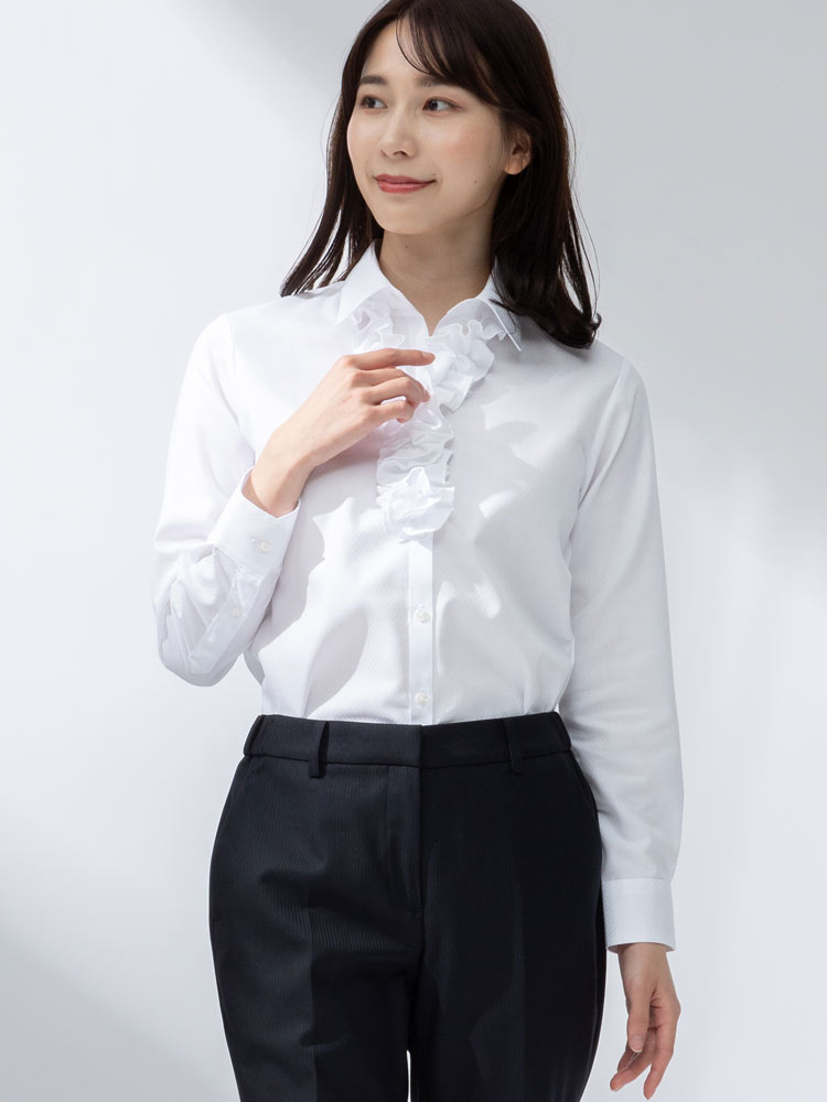 SAKAZEN (サカゼン) 形態安定 UVカット フリル着脱 スキッパー 長袖