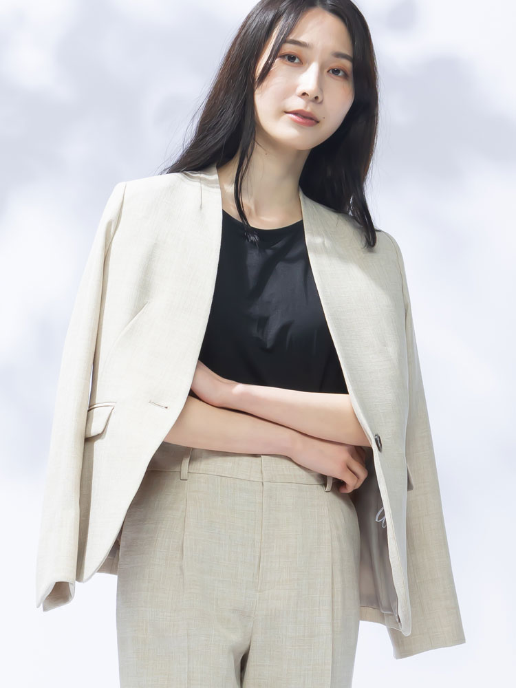 リネン調 ノーカラー ジャケット 3L 4L 5L 6L 紳士服 レディース