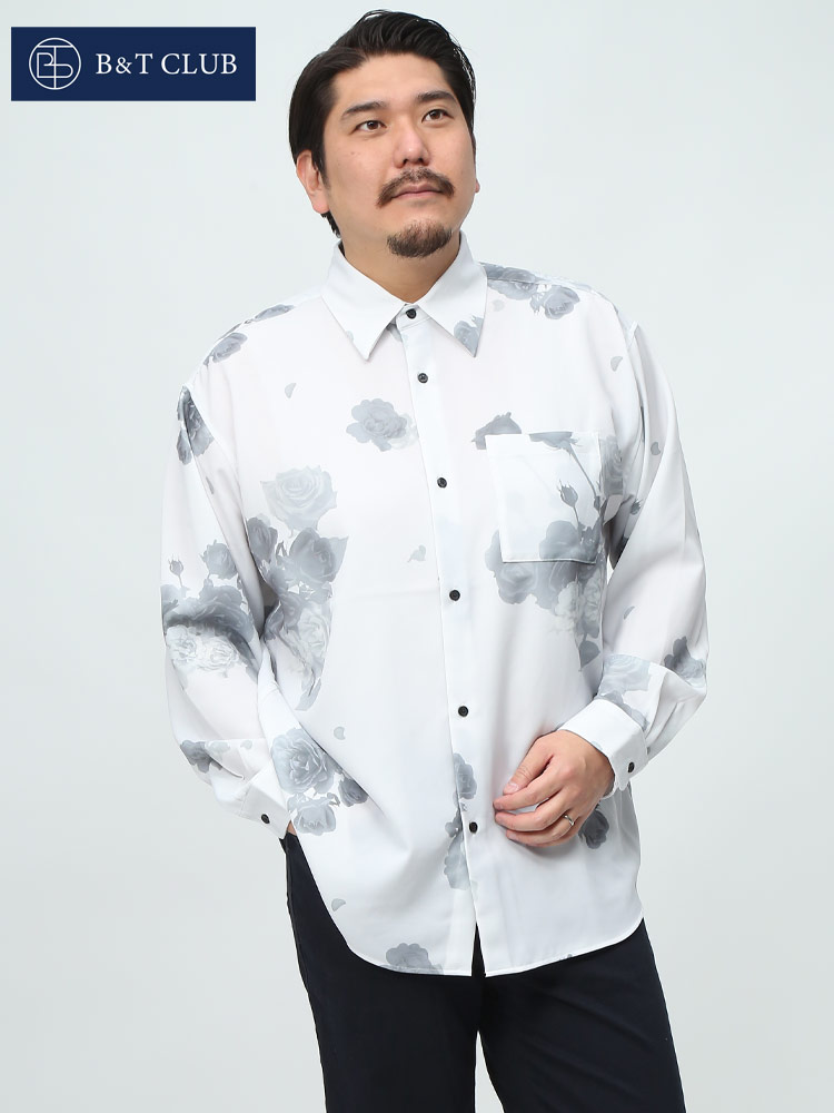 B＆T CLUB ビーアンドティークラブ 長袖 シャツ ストレッチ 花柄 総柄