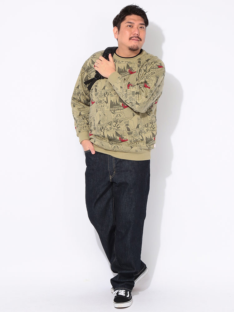 トレーナー 長袖 総柄プリント クルーネック プルオーバー トップス 裏