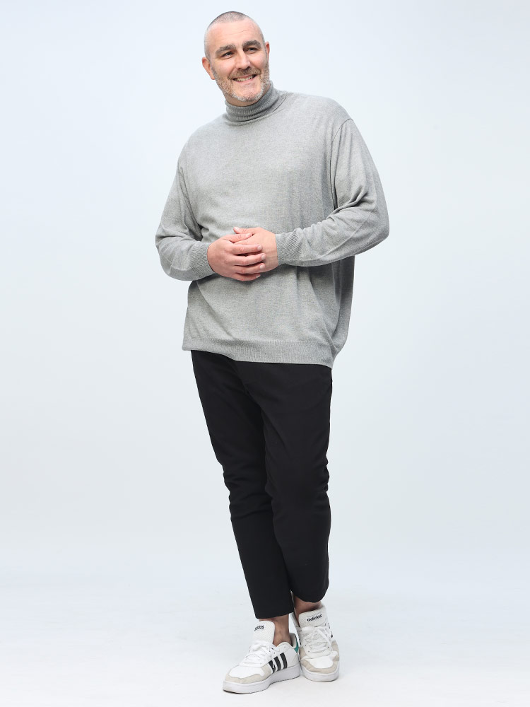 快ラクWEAR ウォッシャブル カシミヤ混 無地 タートルネック セーター