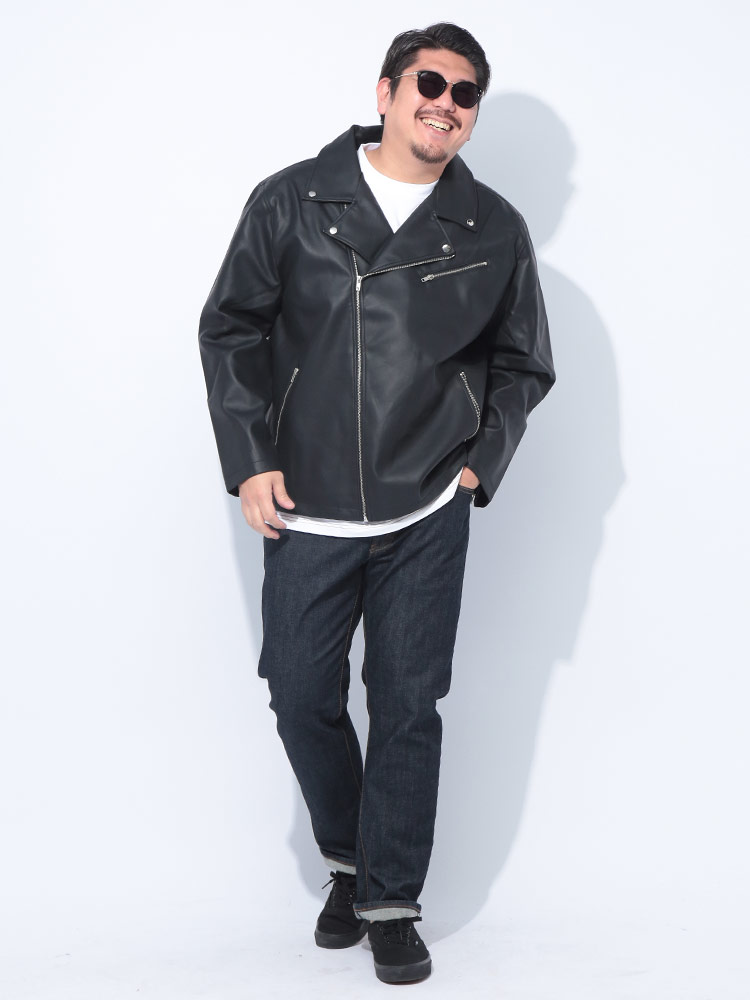 ライダース ジャケット 合成皮革 ダブル アウター レザーブルゾン