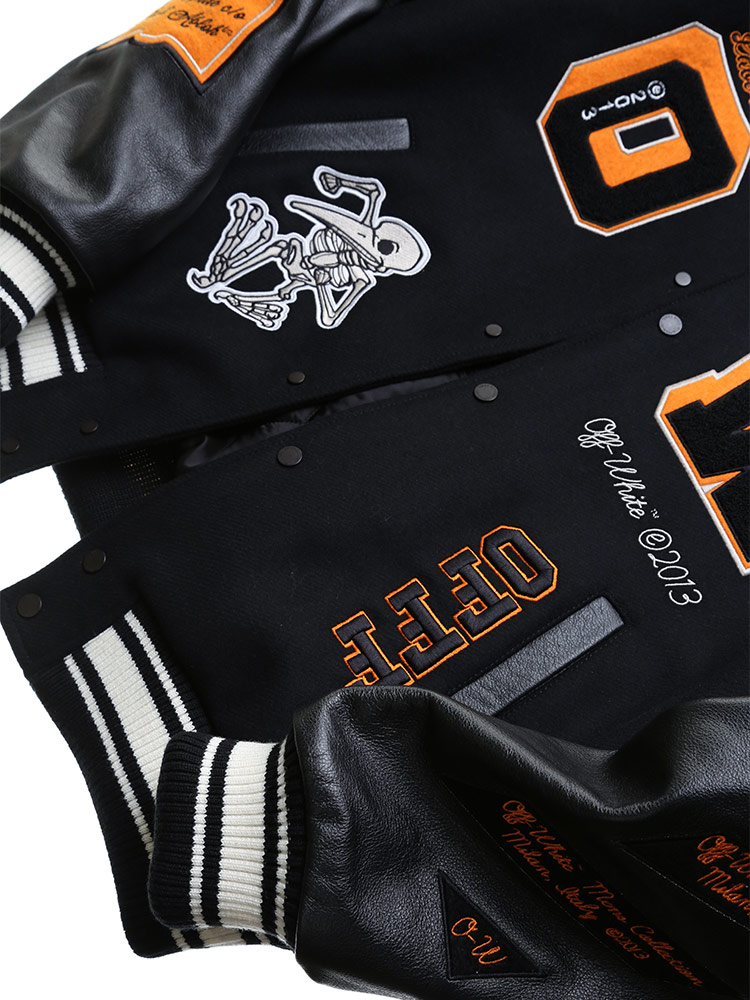 OFF-WHITE オフホワイト レザー ウール メルトン ワッペン 刺繍