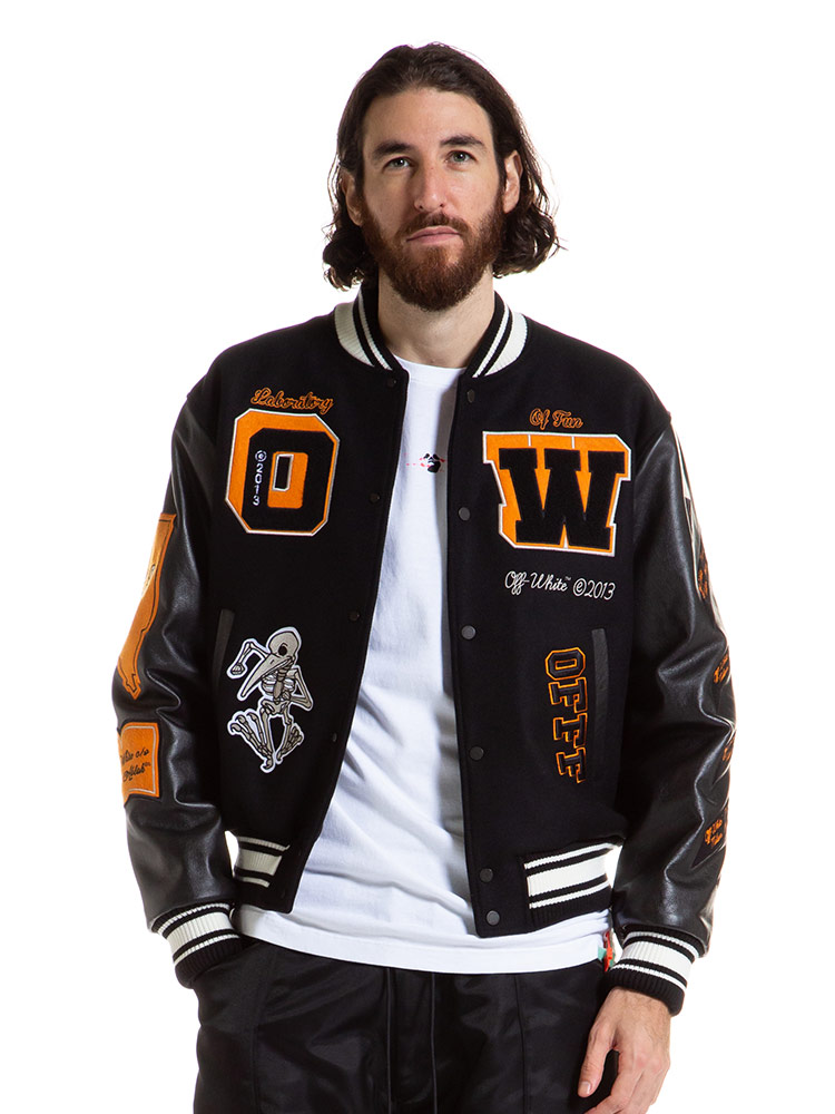 OFF-WHITE オフホワイト レザー ウール メルトン ワッペン 刺繍