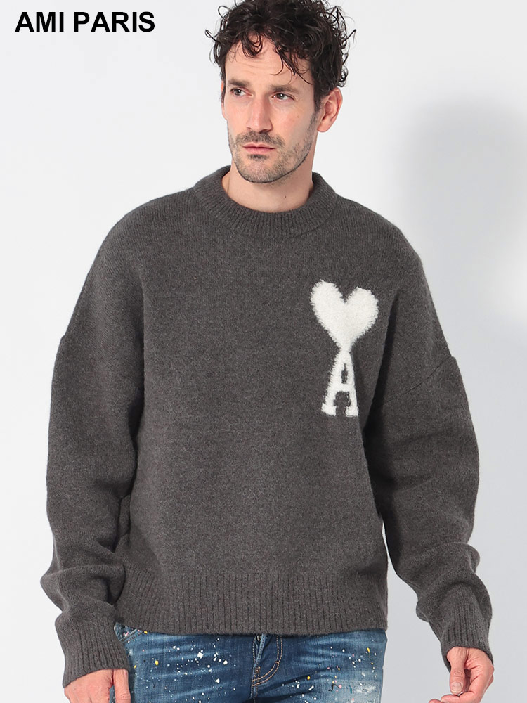 AMI PARIS (アミパリス ) アルパカブレンド 胸ロゴ クルーネック