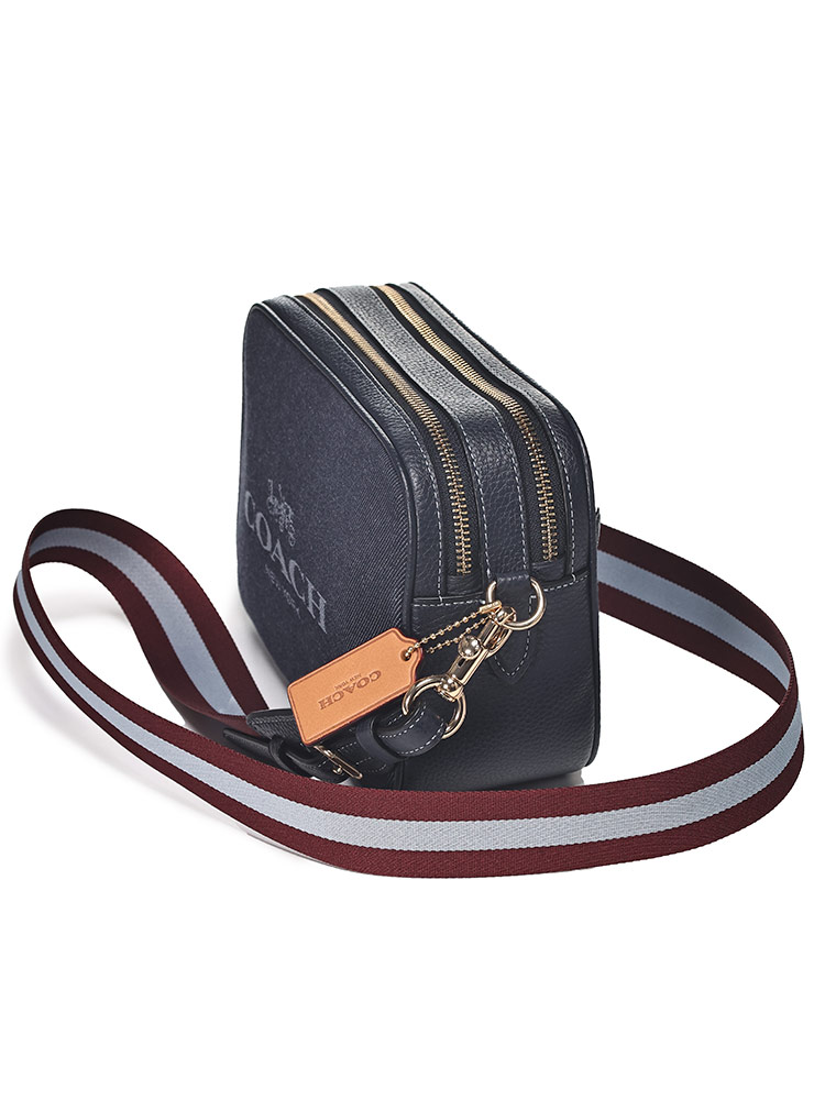 COACH (コーチ) デニム×レザー ロゴプリント ショルダーバッグ