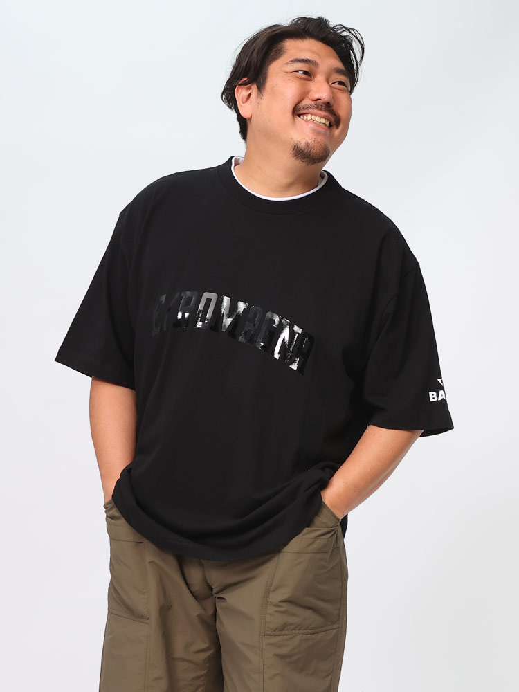 半袖 Tシャツ 同色艶シートプリント オーバーシルエット クルーネック