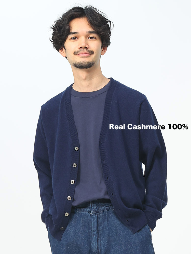 DESHENG (デシェン) カシミヤ100％ 12G 無地 カーディガン M L LL