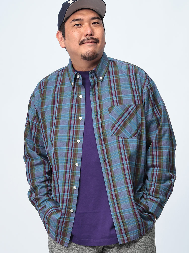 長袖 シャツ オーバーダイ マドラスチェック トップス チェックシャツ