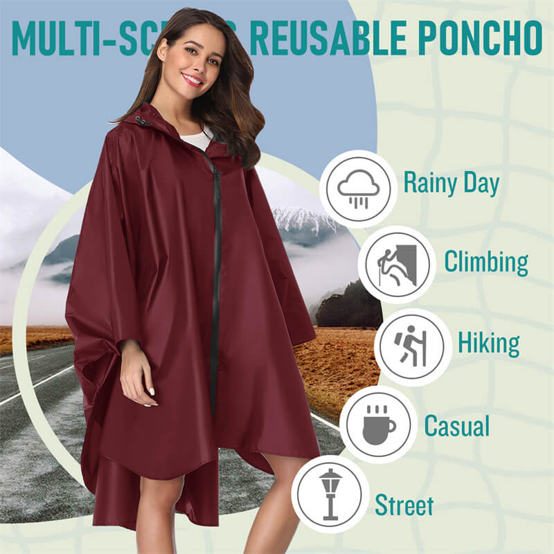 Zippered Rain Poncho Raincoats for Adults | SaphiRose