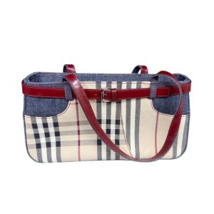 BURBERRY ヘイマーケットチェック ハンドバッグ ベージュ×レッドの買取