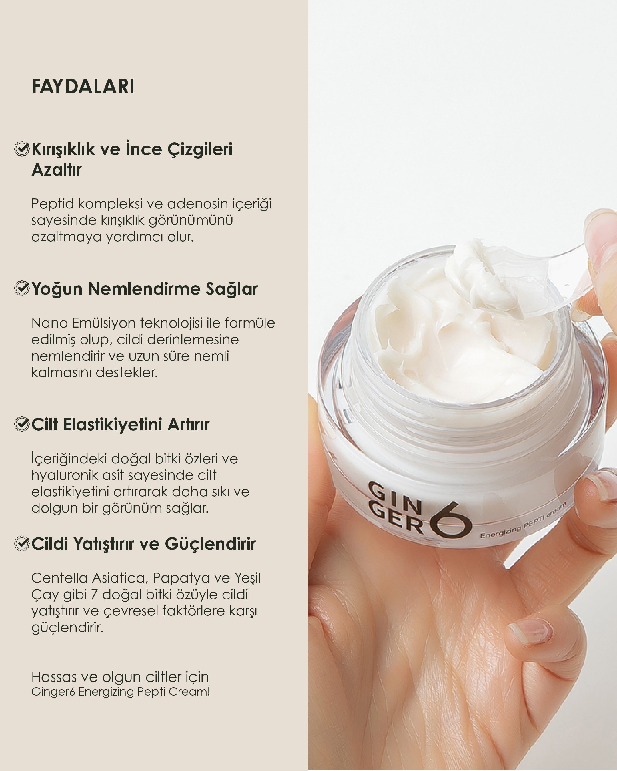 Ginger6 - Energizing PEPTI Cream - Zencefil Özlü Peptit İçeren
