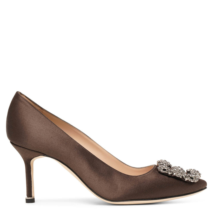 Manolo Blahnik | Hangisi 70 dark brown satin pumps | Savannahs
