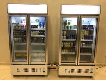 ブラックホワイト商用ガラス2ガラスドア垂直チラー冷蔵庫ディスプレイ