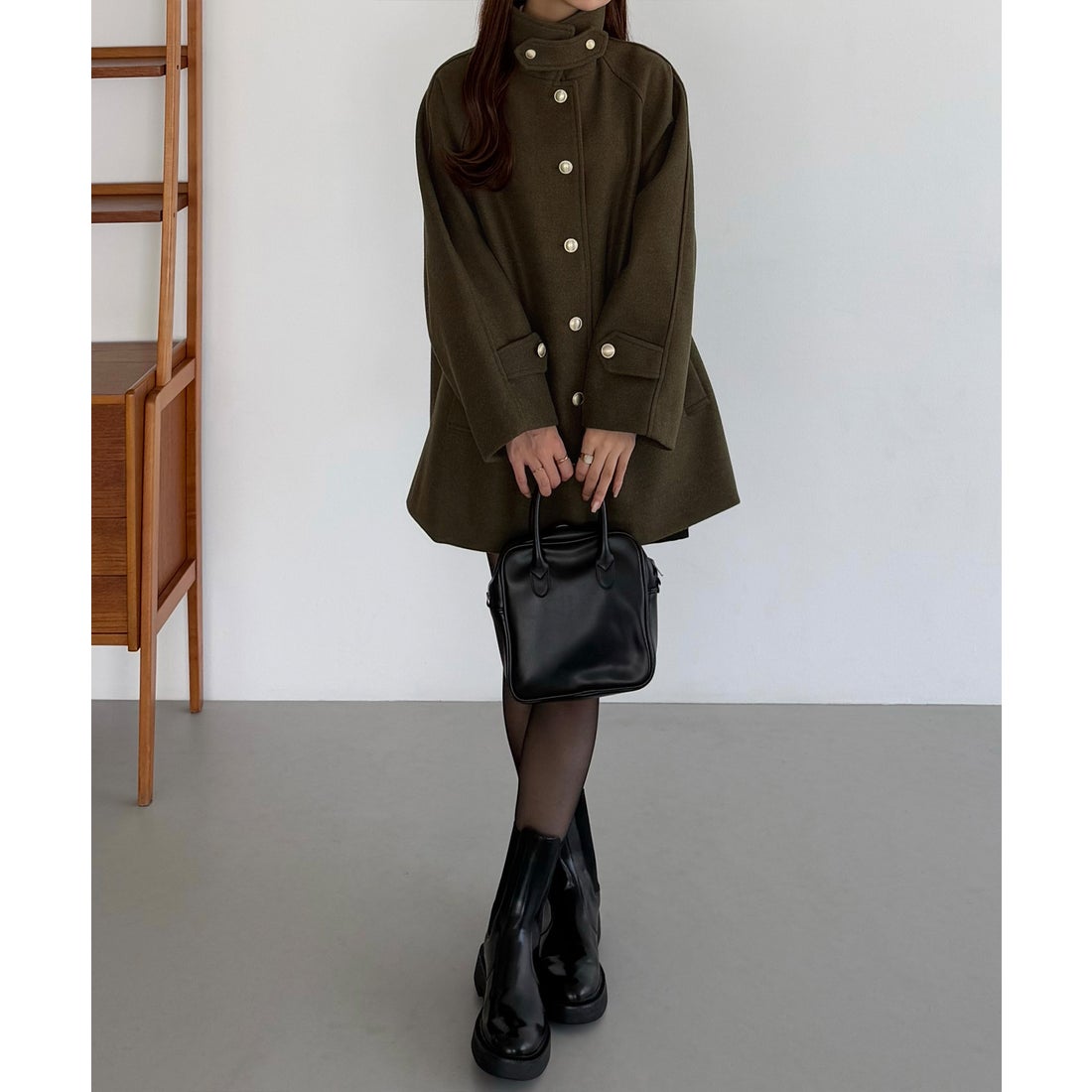 カラウティア callautia callautia ゴールドボタンミドルコート