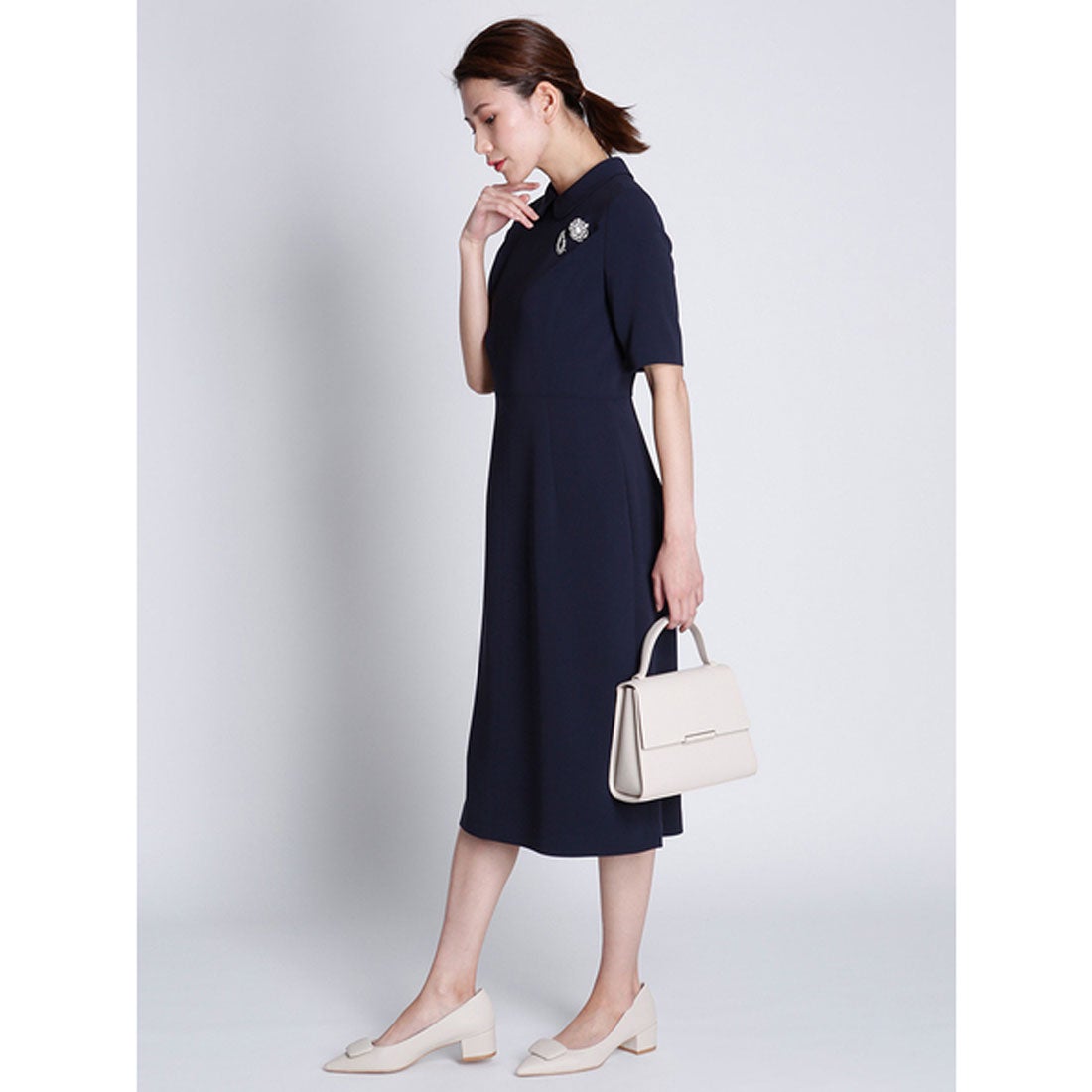 セルフォード CELFORD 襟付きワンピース （ネイビー） -靴