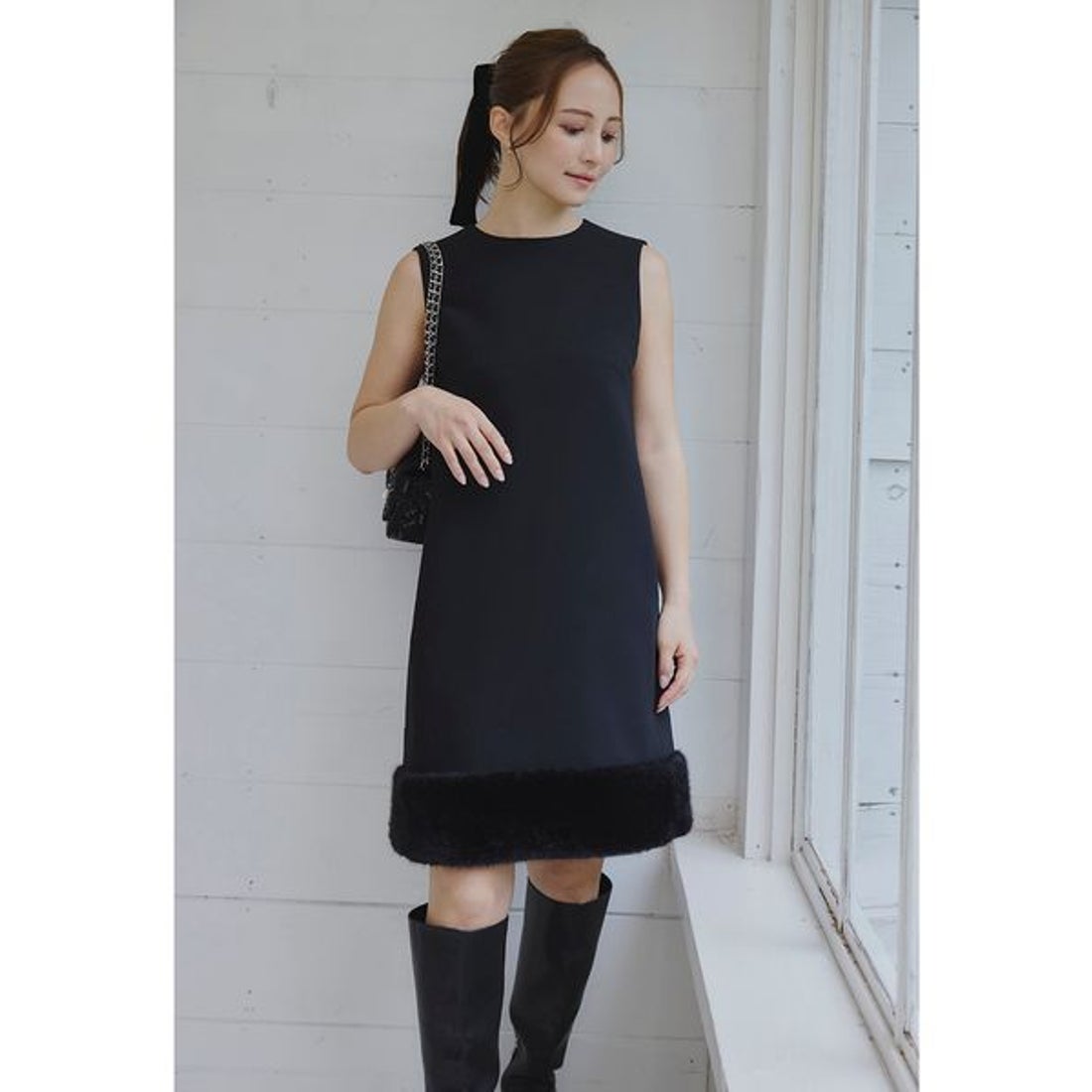 セルフォード CELFORD 裾ファーミニワンピース （BLK） - ファッション