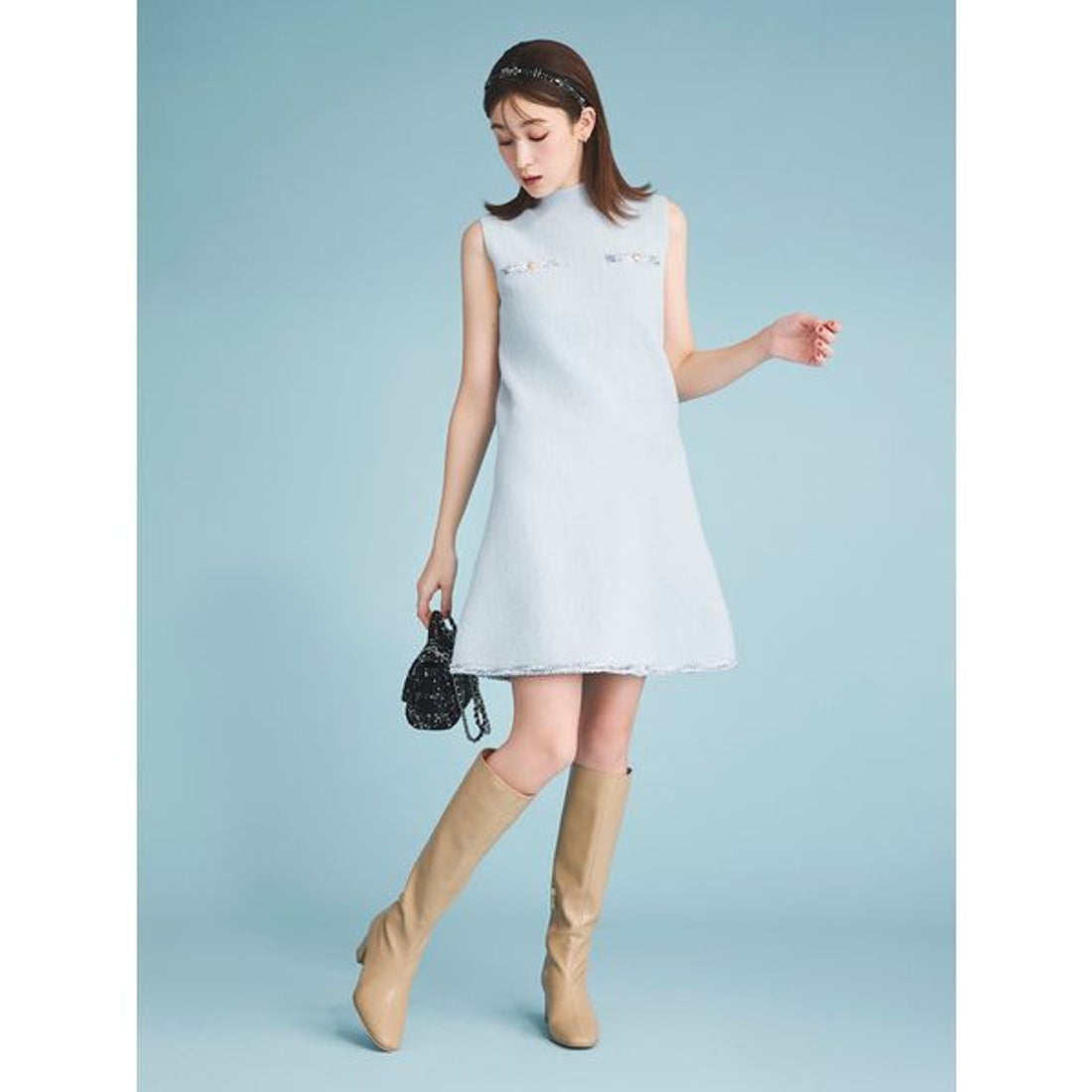 セルフォード CELFORD トリムミニニットワンピースセット （SAX