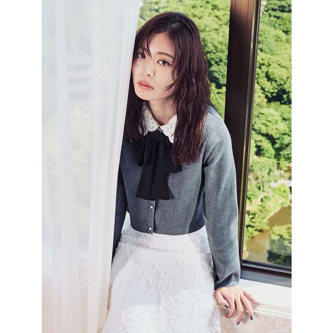 セルフォード CELFORD デタッチャブルレースカラーカーディガン （CGRY